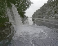 Ground water spills down from the LEMO Interlocking into the bottleneck in Lemoyne.